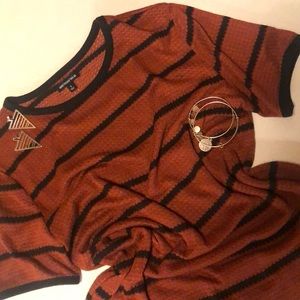 Burnt Orange and black stripe knit tee